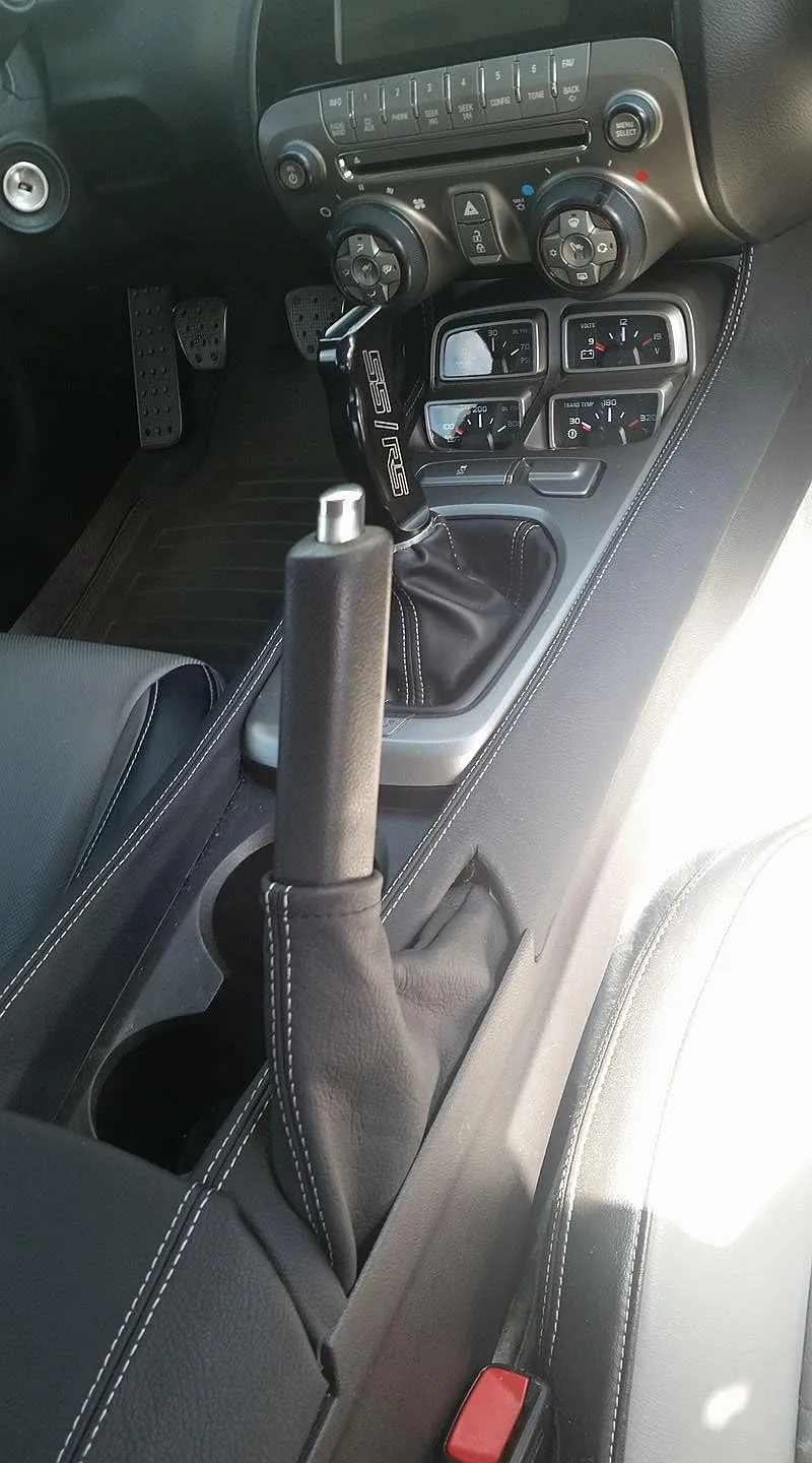 RedlineGoods Shift Boot Compatible with Chevrolet Camaro 2010-12. Tailor Made - not Universal. Genuine top-Grade Italian Black Suede (Alcantara) with Red Thread