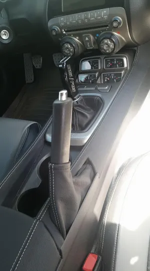 RedlineGoods Shift Boot Compatible with Chevrolet Camaro 2010-12. Tailor Made - not Universal. Genuine top-Grade Italian Black Suede (Alcantara) with Red Thread