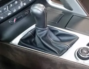 RedlineGoods Shift Boot Compatible with Chevrolet Corvette C7 2014-19. Tailor Made - not Universal. Genuine top-Grade Italian Black Suede (Alcantara) with Red Thread