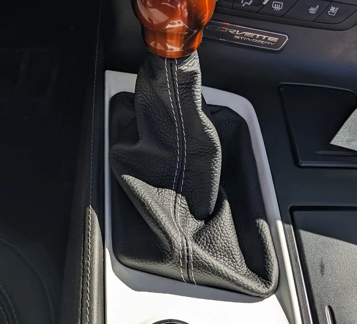 RedlineGoods Shift Boot Compatible with Chevrolet Corvette C7 2014-19. Tailor Made - not Universal. Genuine top-Grade Italian Black Suede (Alcantara) with Red Thread