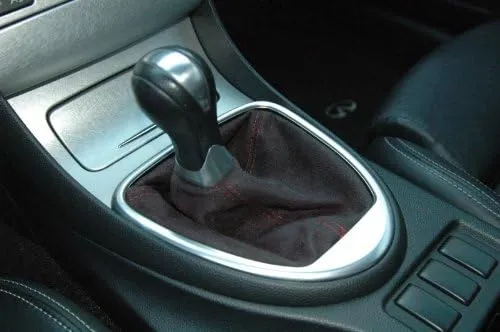RedlineGoods Shift Boot Compatible with Infiniti G37 (V36) 2008-13. Tailor Made - not Universal. Genuine top-Grade Italian Black Suede (Alcantara) with Blue Thread