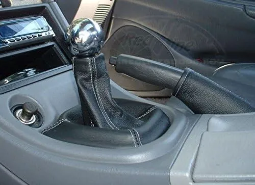 RedlineGoods Shift Boot Compatible with Mitsubishi Eclipse 1995-99. Tailor Made - not Universal. Genuine top-Grade Italian Black Suede (Alcantara) with Blue Thread