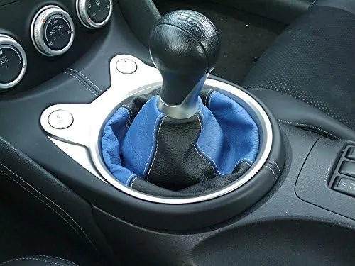 RedlineGoods Shift Boot Compatible with Nissan 370Z 2009-20. Tailor Made - not Universal. Genuine top-Grade Italian Black Suede (Alcantara) with Red Thread
