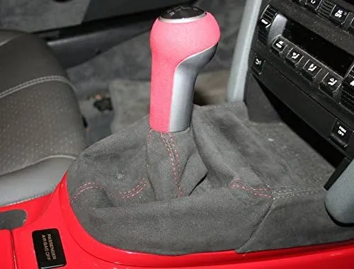 RedlineGoods Shift Boot Compatible with Porsche Cayman 2005-13. Tailor Made - not Universal. Genuine top-Grade Italian Black Suede (Alcantara) with Silver Thread