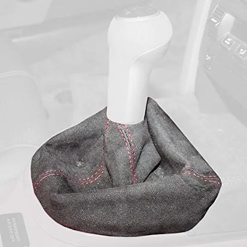RedlineGoods Shift Boot Compatible with Porsche Cayman 2005-13. Tailor Made - not Universal. Genuine top-Grade Italian Black Suede (Alcantara) with Silver Thread