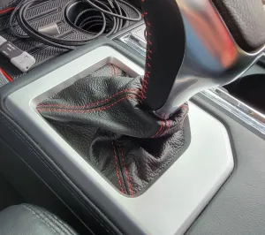 RedlineGoods Shift Boot Compatible with Toyota Tundra 2007-21. Tailor Made - not Universal. Genuine top-Grade Italian Black Suede (Alcantara) with Red Thread