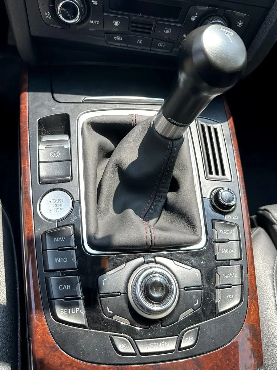 RedlineGoods Shift Boot - Manual Compatible with Audi A5 2007-16. Tailor Made - not Universal. Genuine top-Grade Italian Black Suede (Alcantara) with Silver Thread
