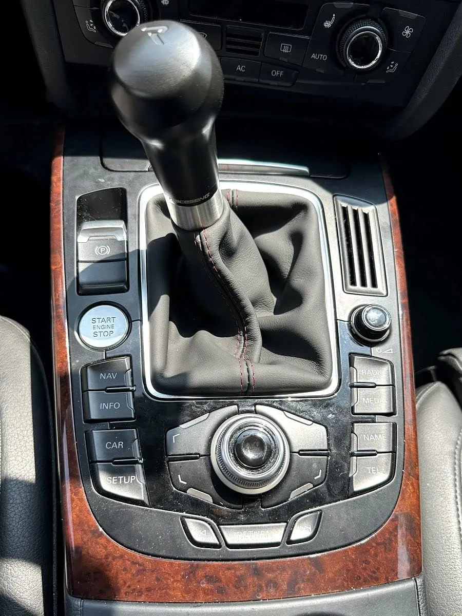 RedlineGoods Shift Boot - Manual Compatible with Audi A5 2007-16. Tailor Made - not Universal. Genuine top-Grade Italian Black Suede (Alcantara) with Silver Thread