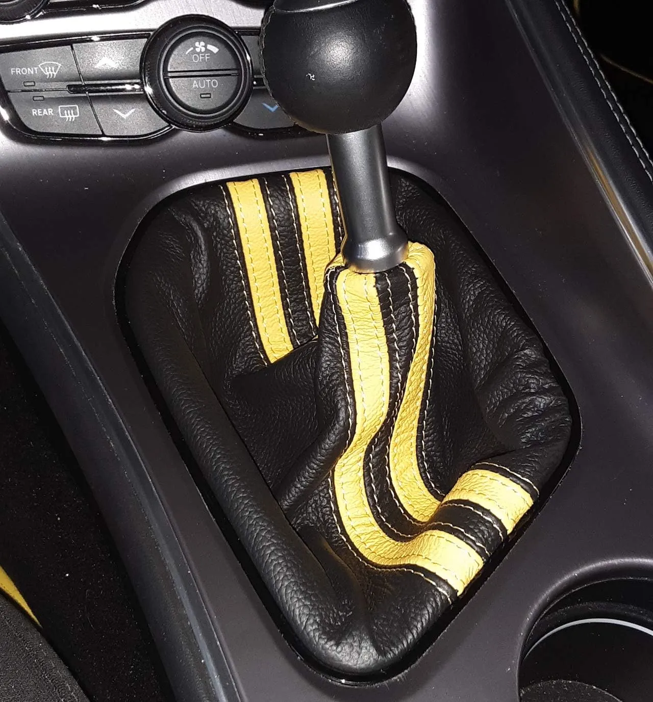 RedlineGoods Shift Boot - Manual Compatible with Dodge Challenger 2015-23. Tailor Made - not Universal. Genuine top-Grade Italian Black Suede (Alcantara) with Silver Thread