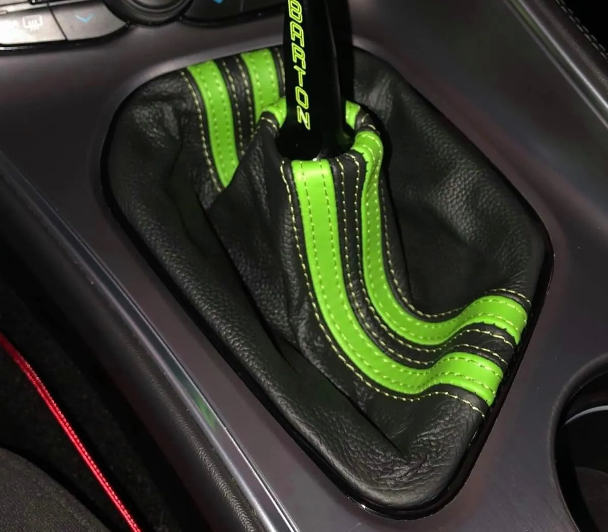 RedlineGoods Shift Boot - Manual Compatible with Dodge Challenger 2015-23. Tailor Made - not Universal. Genuine top-Grade Italian Black Suede (Alcantara) with Silver Thread