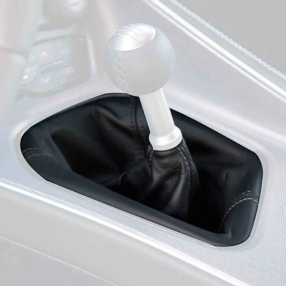 RedlineGoods Shift Boot - Manual Compatible with Dodge Challenger 2015-23. Tailor Made - not Universal. Genuine top-Grade Italian Black Suede (Alcantara) with Silver Thread