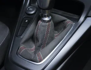 RedlineGoods Shift Boot - RS/ST 6-SPD Compatible with Ford Focus Mk3 2015-18. Tailor Made - not Universal. Genuine top-Grade Italian Black Suede (Alcantara) with Red Thread