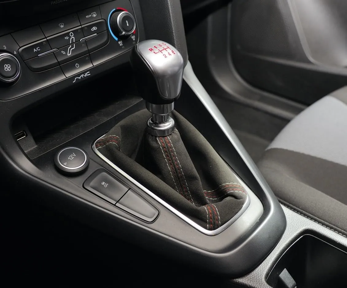 RedlineGoods Shift Boot - RS/ST 6-SPD Compatible with Ford Focus Mk3 2015-18. Tailor Made - not Universal. Genuine top-Grade Italian Black Suede (Alcantara) with Red Thread
