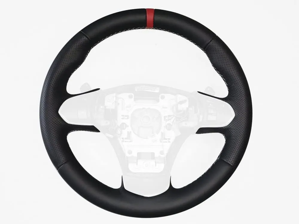RedlineGoods Steering Wheel Cover - 3-Spoke Compatible with Chevrolet Corvette C6 2012-13. Tailor Made - not Universal. Genuine top-Grade Italian Black Suede (Alcantara) with Red Thread