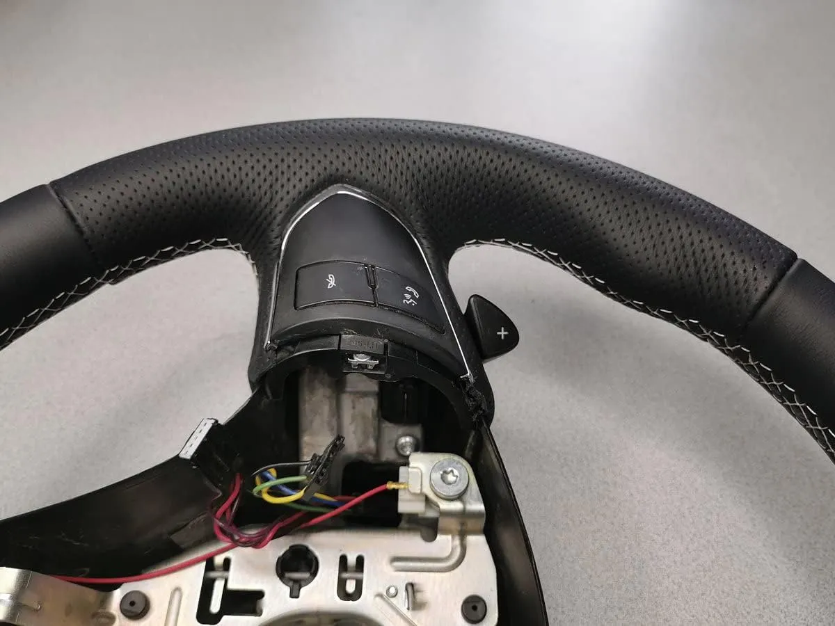 RedlineGoods Steering Wheel Cover - 3-Spoke Compatible with Chevrolet Corvette C6 2012-13. Tailor Made - not Universal. Genuine top-Grade Italian Black Suede (Alcantara) with Red Thread