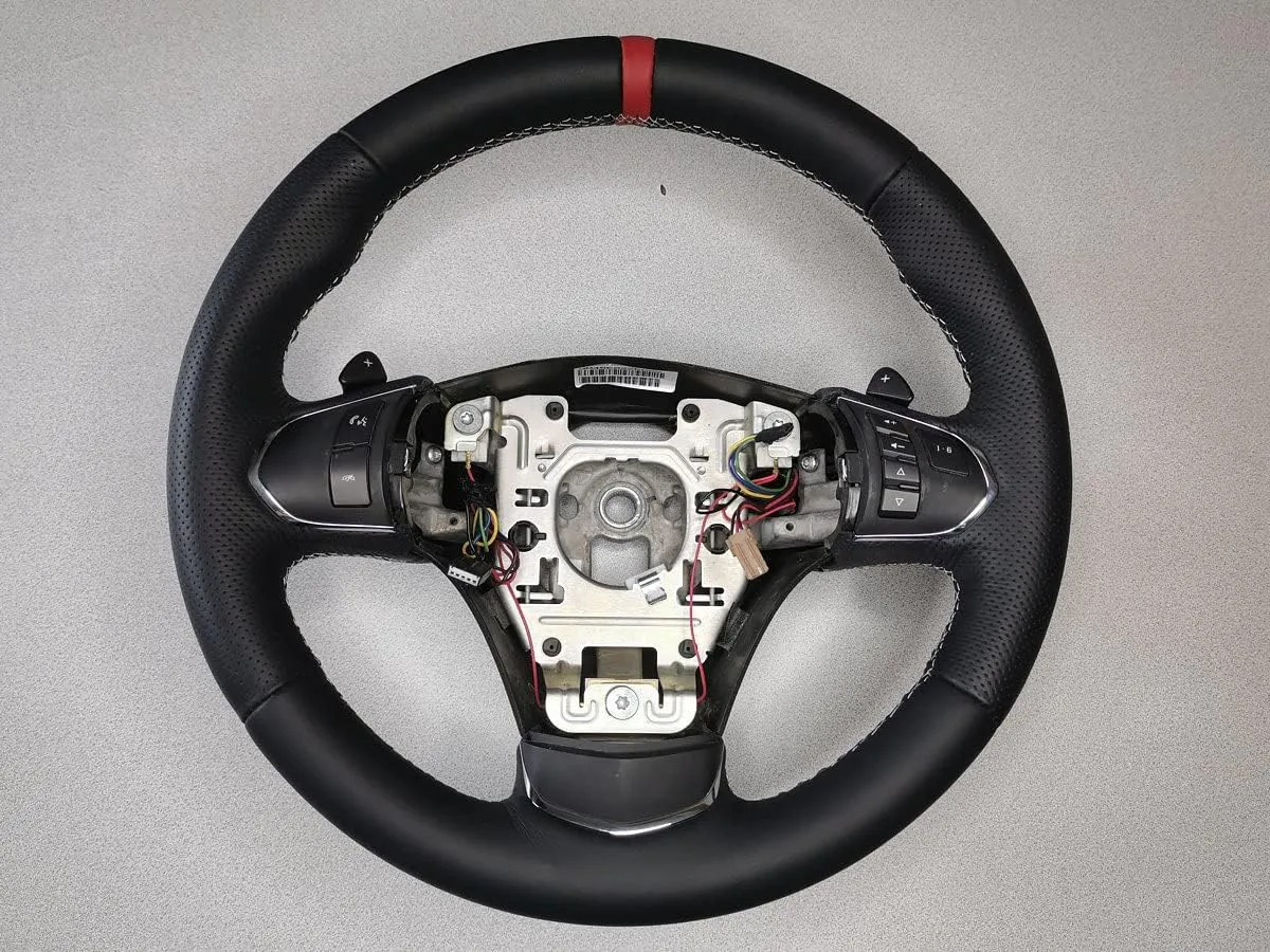 RedlineGoods Steering Wheel Cover - 3-Spoke Compatible with Chevrolet Corvette C6 2012-13. Tailor Made - not Universal. Genuine top-Grade Italian Black Suede (Alcantara) with Red Thread