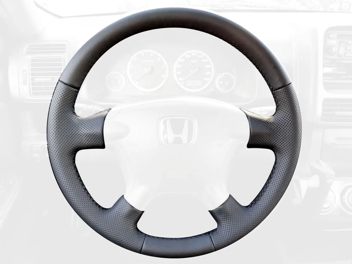 RedlineGoods Steering Wheel Cover Compatible with Honda CR-V 2002-06. Tailor Made - not Universal. Genuine top-Grade Italian Black Suede (Alcantara) with Blue Thread