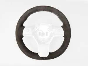 RedlineGoods Steering Wheel Cover Compatible with Tesla Model 3 2017-24. Tailor Made - not Universal. Genuine top-Grade Italian Black Suede (Alcantara) with Red Thread