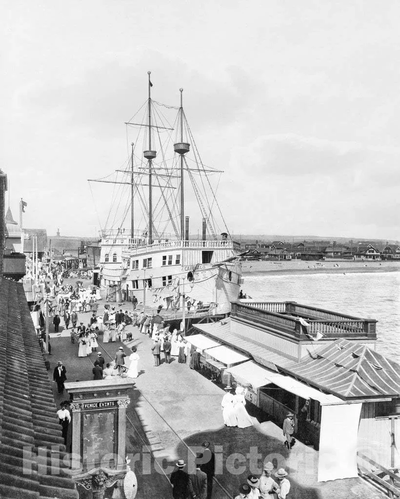 Restored Black & White Photo - Historic Los Angeles, California - The Venice Beach Pier, c1905-16in x 20in