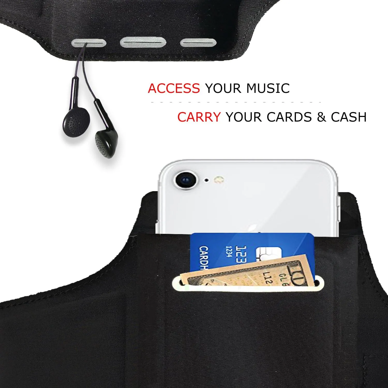 RevereSport Waterproof iPhone 16/15/14/13/12 Running Armband with Extra Pockets for Keys, Cash and Credit Cards. Phone Arm Holder for Sports, Gym Workouts and Exercise