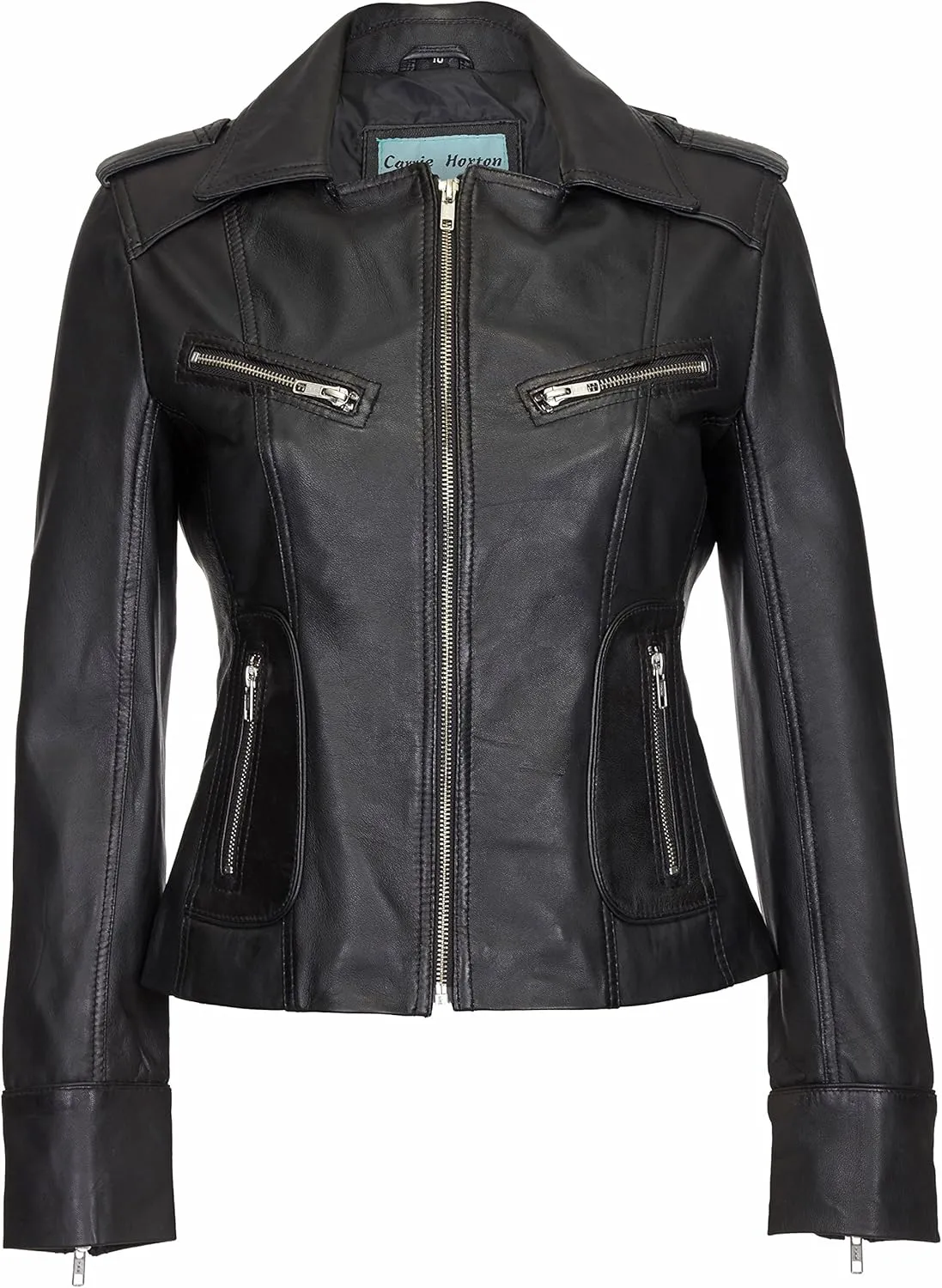 Rider Ladies Black Washed Biker Motorcycle Style Soft Real Napa Leather Jacket 9823