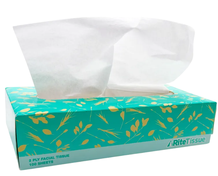 RiteTissue -  7.48" X 7.87" 2 Ply Facial Tissue Flat Box, 30 Bx/Cs - FT100