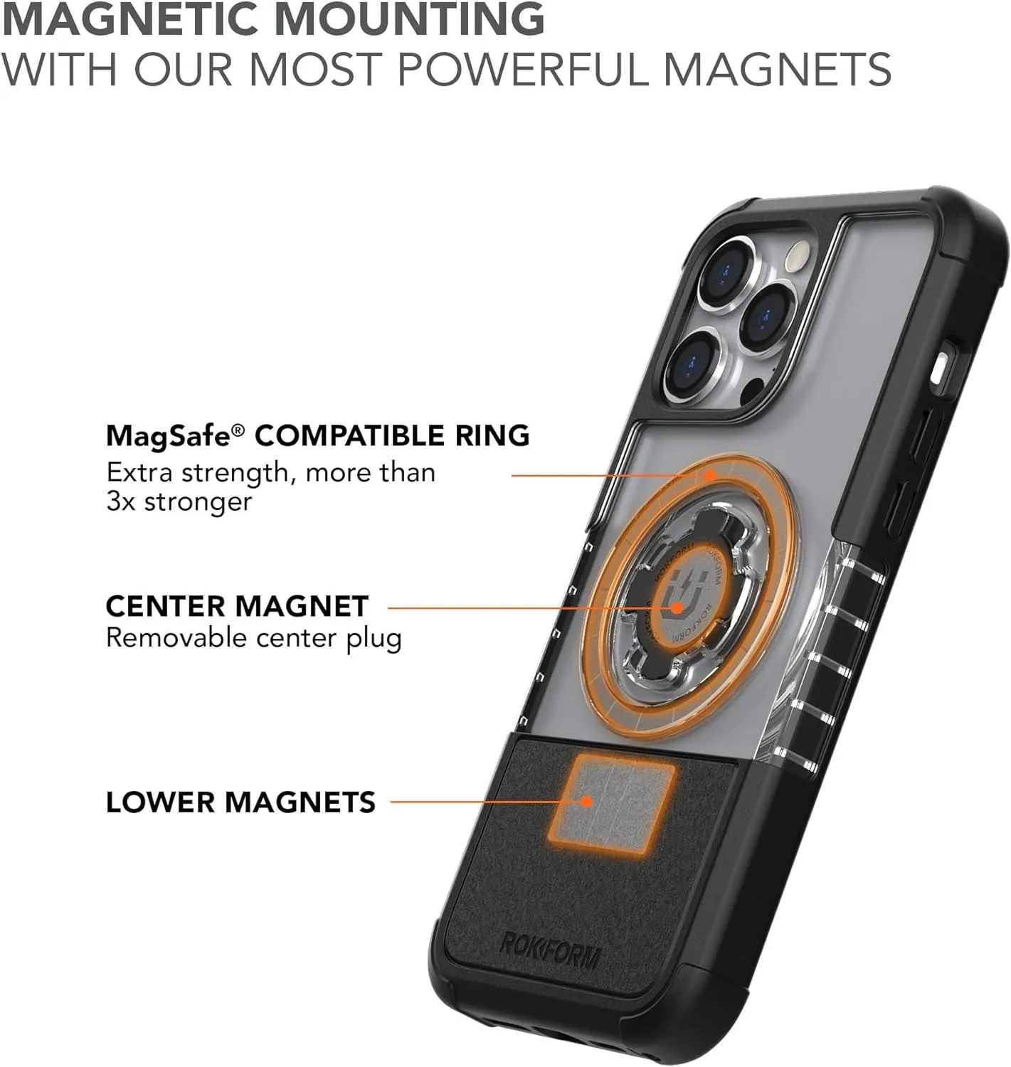 Rokform - iPhone 14 Pro Max Case, Crystal Series, Dual Magnet   MagSafe Compatible, Clear Apple Case, iPhone Cover with RokLock Twist Lock, Slim Magnetic Drop Tested Armor (Clear)