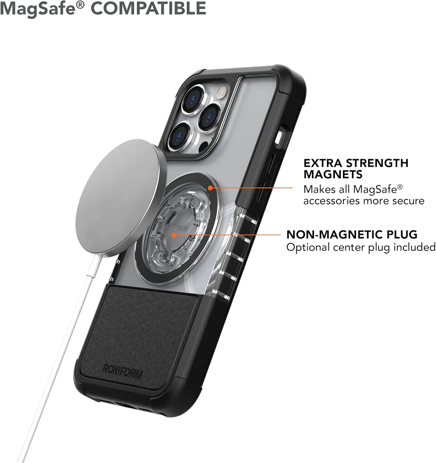 Rokform - iPhone 14 Pro Max Case, Crystal Series, Dual Magnet   MagSafe Compatible, Clear Apple Case, iPhone Cover with RokLock Twist Lock, Slim Magnetic Drop Tested Armor (Clear)