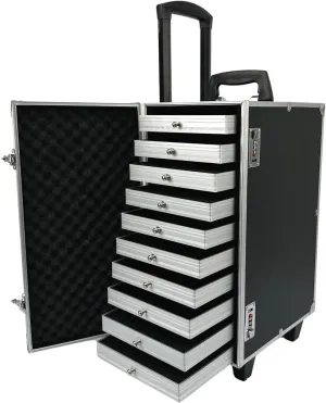 Rolling Jewelry Trolley Case Jewels Sets Display Organizer 10 Layer Removable Trays with Code Locks and Wheels (Black)