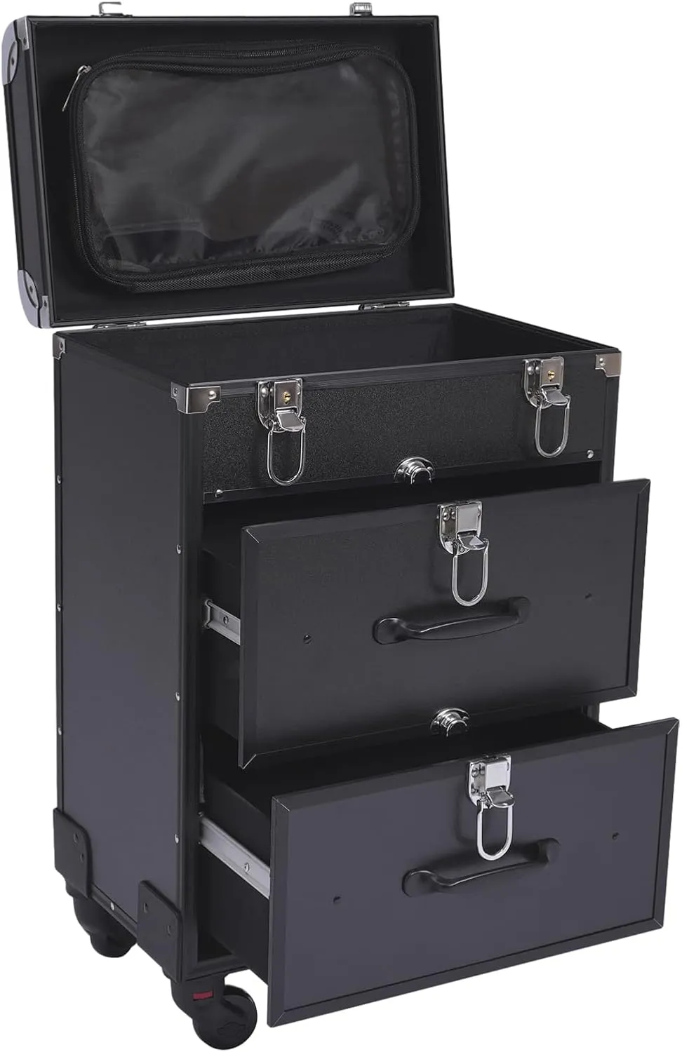 Rolling Makeup Case with Universal Wheels, Movable 3 Layer Makeup Case, Makeup Train Case with Locks, Large Cosmetics Travel Trolley Cases for Make-up Artists, Hairdressers