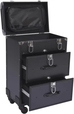 Rolling Makeup Case with Universal Wheels, Movable 3 Layer Makeup Case, Makeup Train Case with Locks, Large Cosmetics Travel Trolley Cases for Make-up Artists, Hairdressers