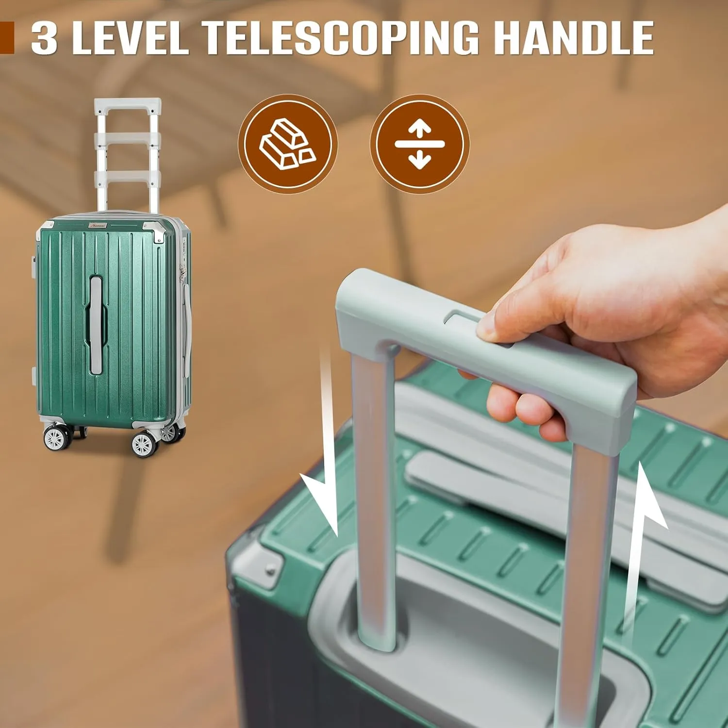 Romswi 3-Piece Carry-On Luggage Set with Cup Holder TSA Lock, 20" Hardside Spinner Suitcase with Duffel Bag, Lightweight Durable PC ABS Sage Green Travel Luggage