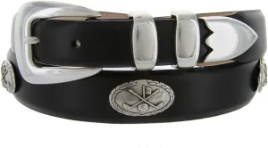 S5525_Golf of Palisades Genuine Full-Grain Cowhide Leather Designer Dress Belt, 1-1/8" taper down to 1" wide