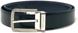 Salvatore Ferragamo Mens Black/Blue Leather Belt