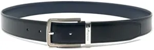 Salvatore Ferragamo Mens Black/Blue Leather Belt