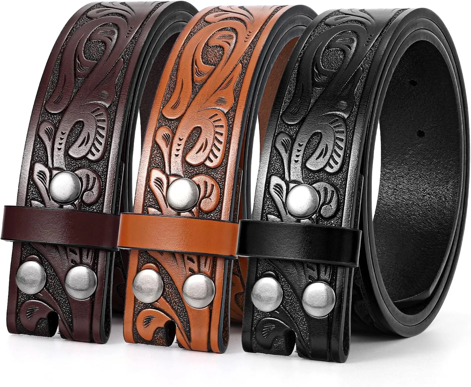 SANSTHS 3 Pack Western Belts for Men Woman without Buckle, Cowgirl Cowboy Belt for Buckle Western Leather Belt for Jeans