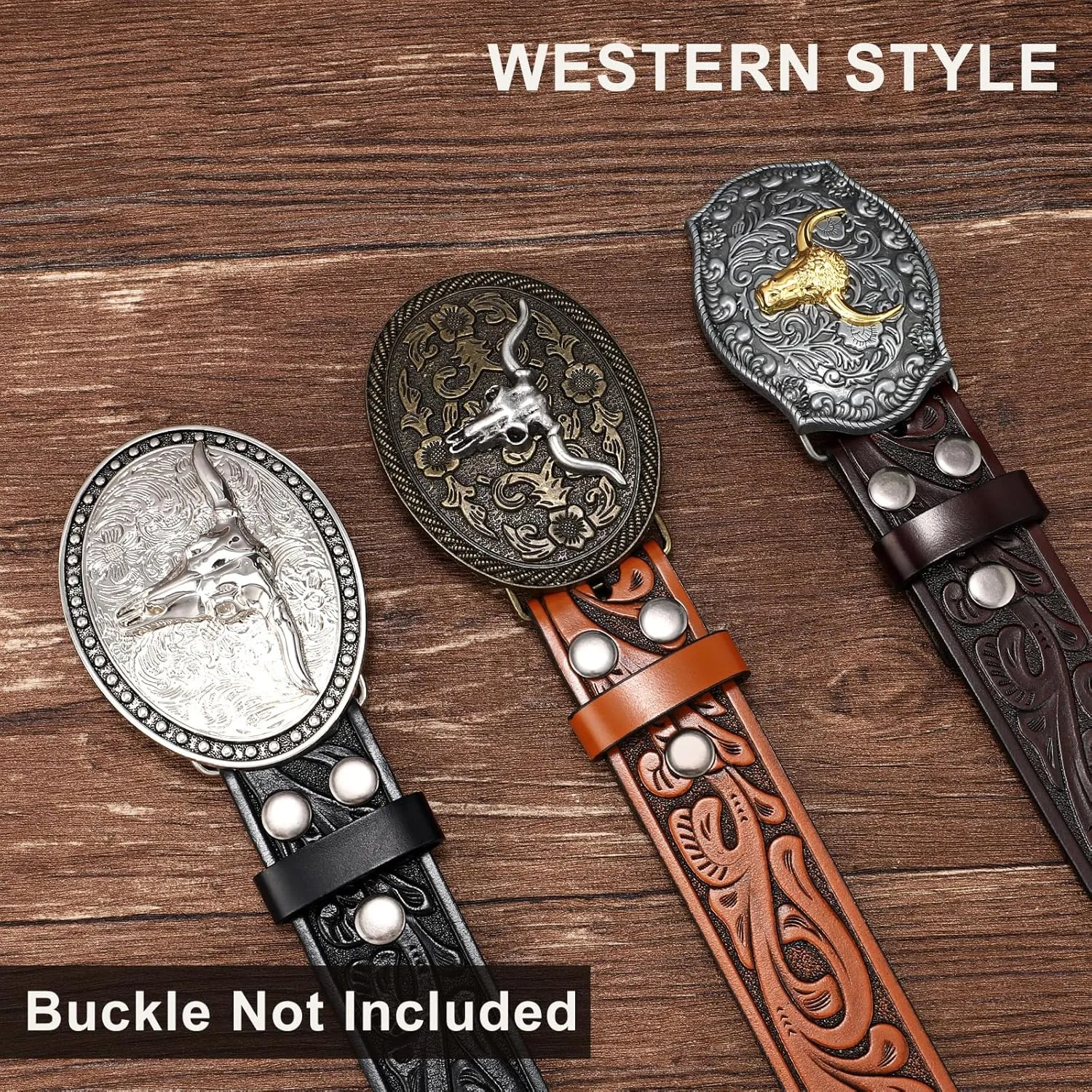 SANSTHS 3 Pack Western Belts for Men Woman without Buckle, Cowgirl Cowboy Belt for Buckle Western Leather Belt for Jeans
