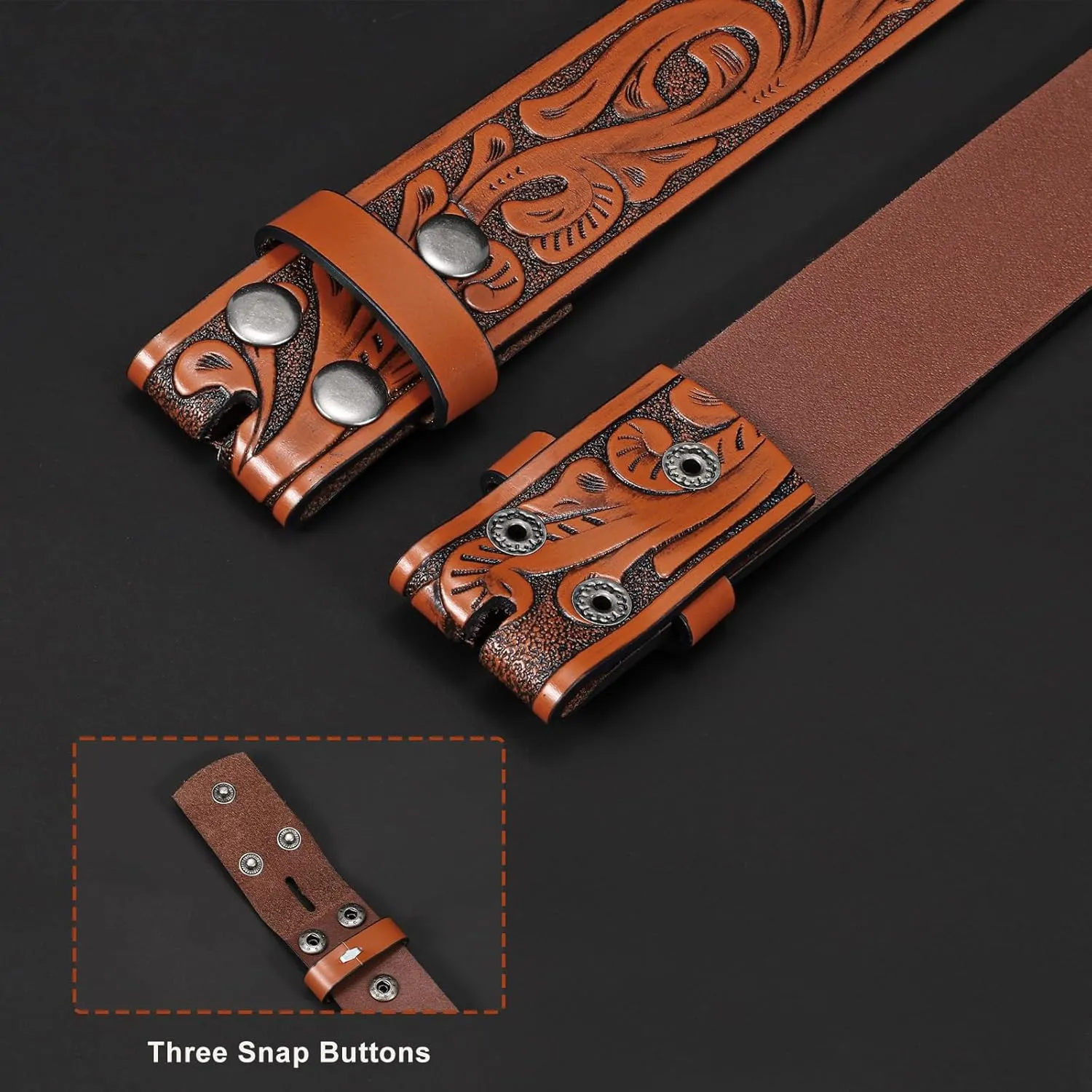 SANSTHS 3 Pack Western Belts for Men Woman without Buckle, Cowgirl Cowboy Belt for Buckle Western Leather Belt for Jeans