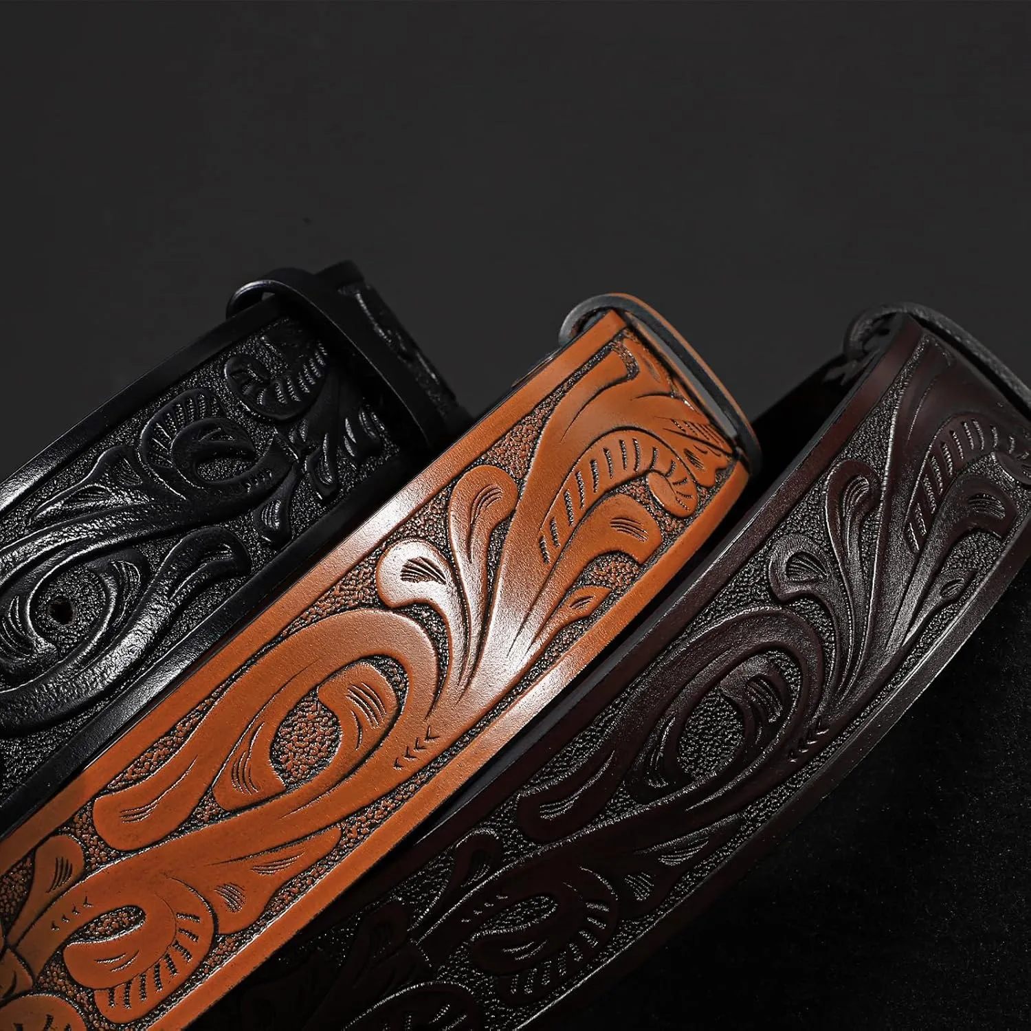 SANSTHS 3 Pack Western Belts for Men Woman without Buckle, Cowgirl Cowboy Belt for Buckle Western Leather Belt for Jeans