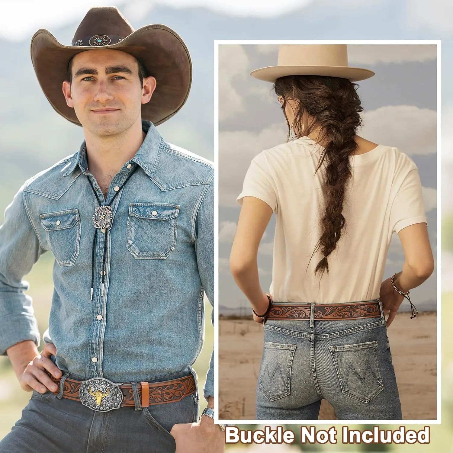 SANSTHS 3 Pack Western Belts for Men Woman without Buckle, Cowgirl Cowboy Belt for Buckle Western Leather Belt for Jeans