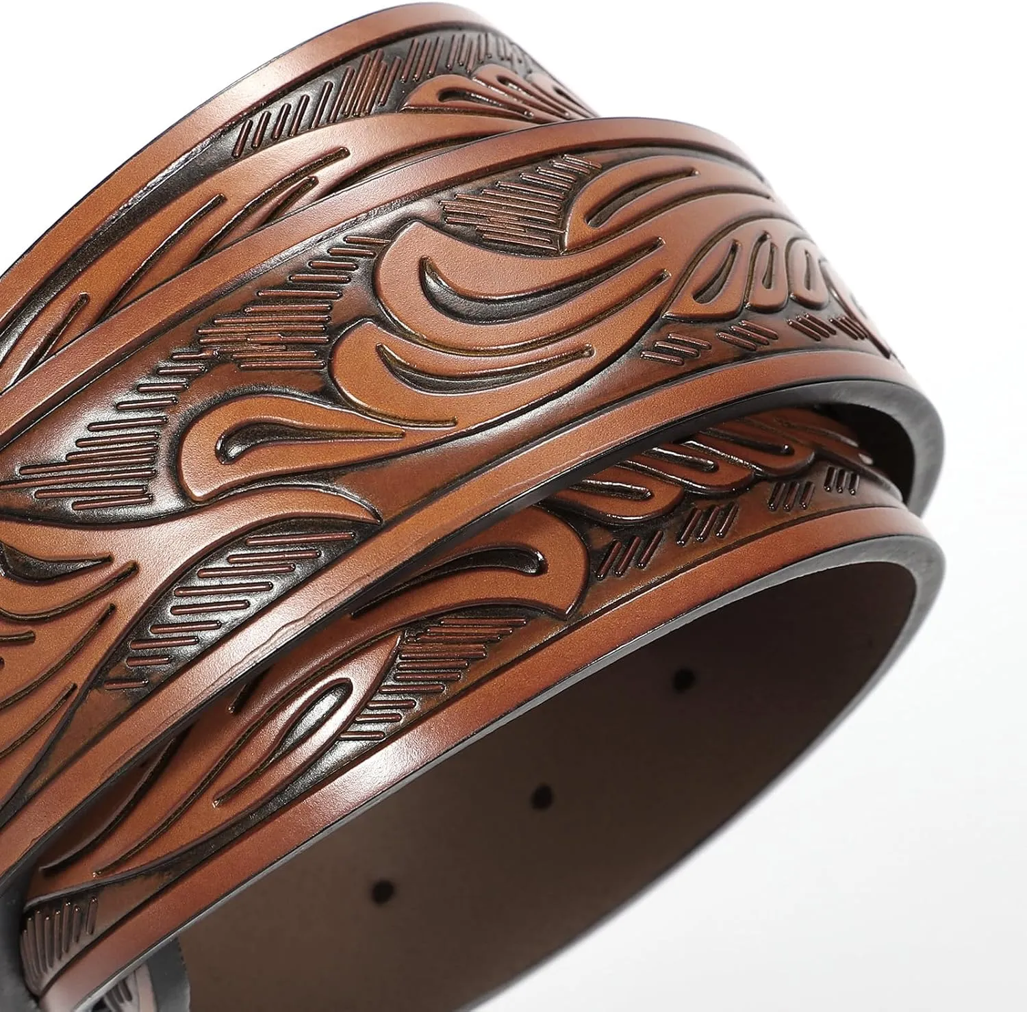 SANSTHS Western Belt Cowboy Belts for Men Women, Western Leather Belts Bull Buckle Belt Embossed Leather Belt for Jeans