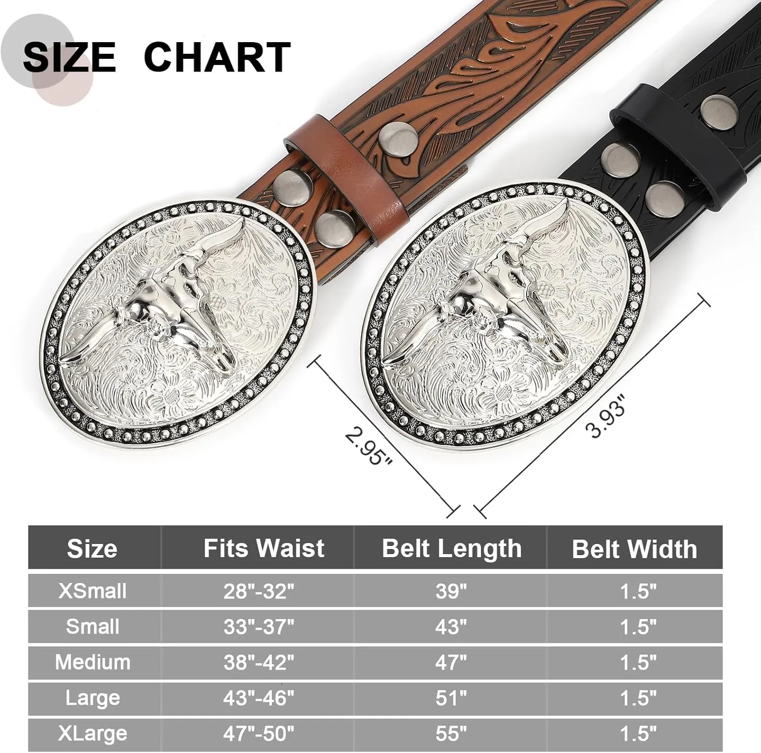 SANSTHS Western Belt Cowboy Belts for Men Women, Western Leather Belts Bull Buckle Belt Embossed Leather Belt for Jeans