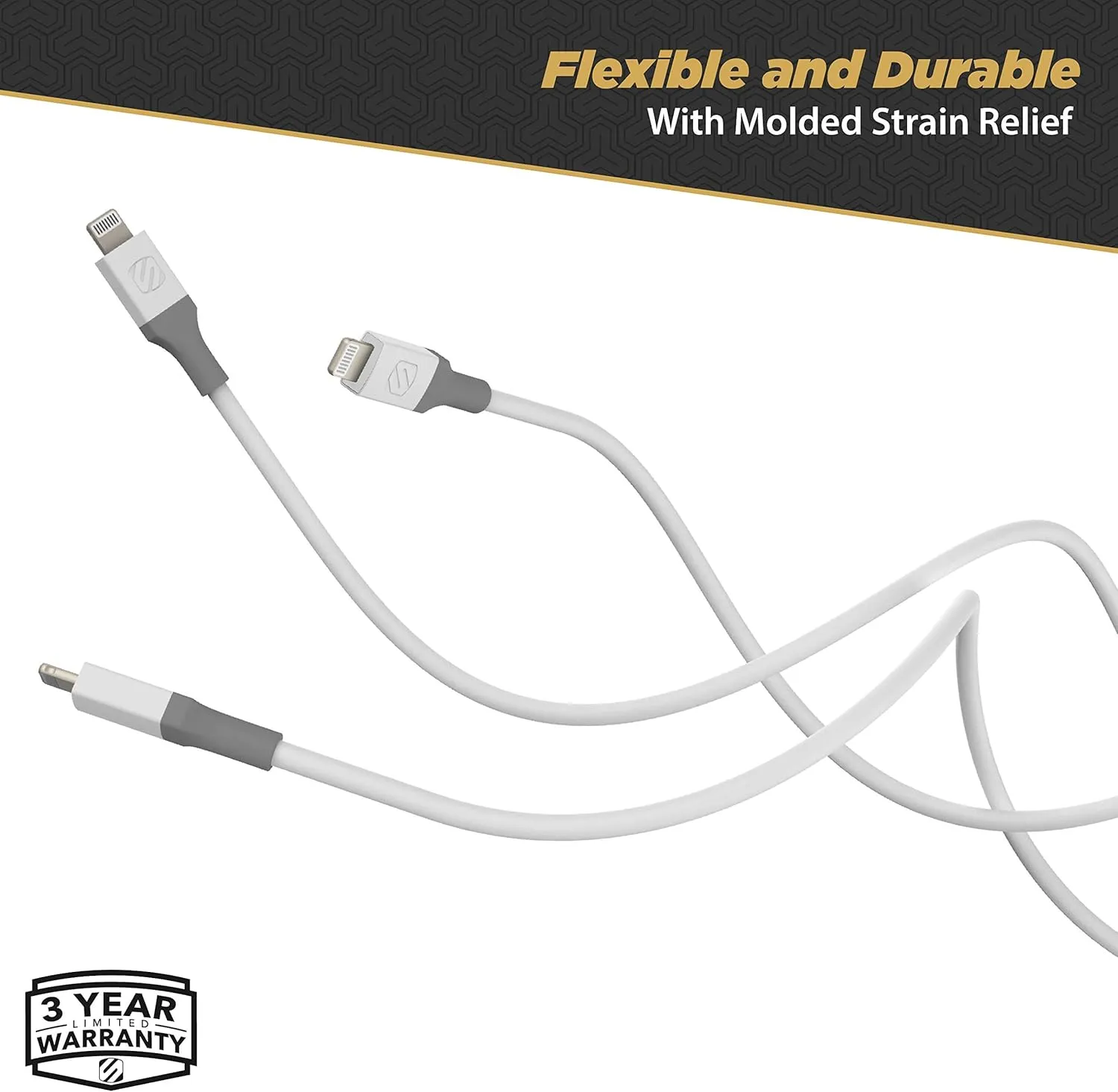 Scosche Ci44WG-SP Strikeline MFI Certified Lightning Charge & Sync Cable for All Lightning Devices 4-ft. White/Gray