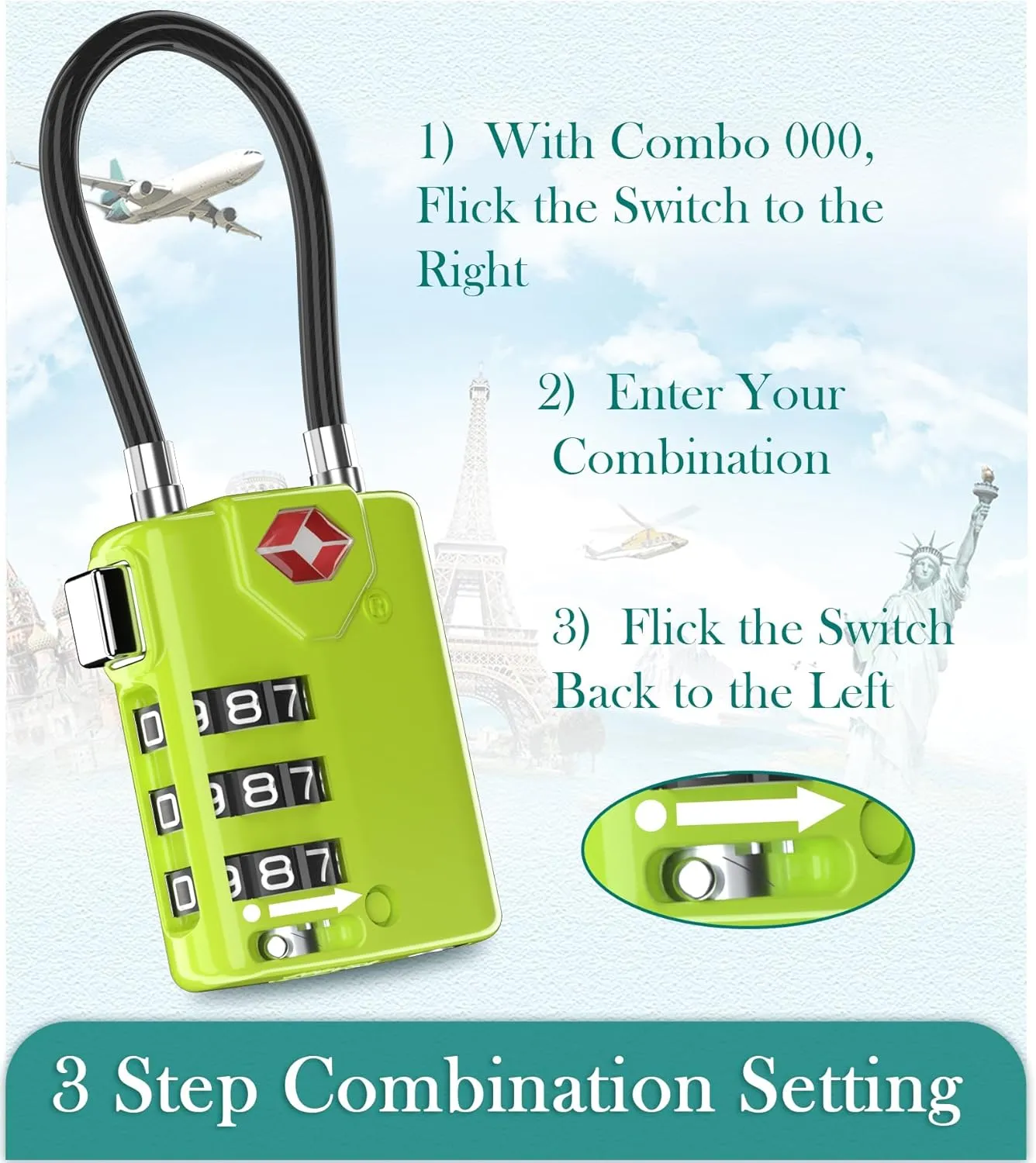 Search Alert TSA Approved Travel Combination Luggage Cable Locks for Suitcase, Gym Locker,Toolbox,Backpack 1,2,4,6 &10 pk