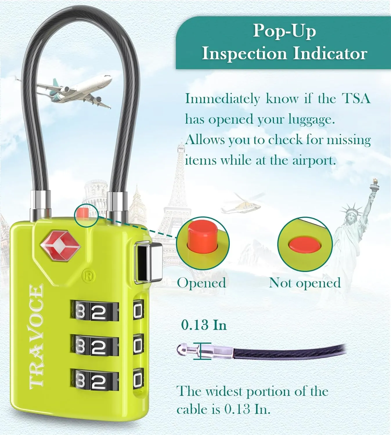 Search Alert TSA Approved Travel Combination Luggage Cable Locks for Suitcase, Gym Locker,Toolbox,Backpack 1,2,4,6 &10 pk