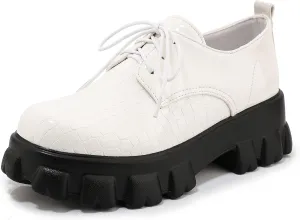 SEIFIN Women's Patent Leather Chunky Heel Platform Oxfords Creeper Lug Sole Shoes Height Increase Gothic Lace Up Pumps