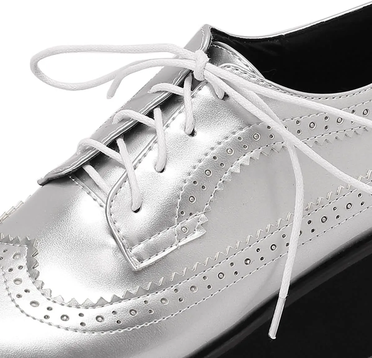 SHEMEE Women's Patent Leather Wedge Heel Platform Oxfords Pumps Wingtip Lace Up Round Toe Brogues Sneaker Shoes