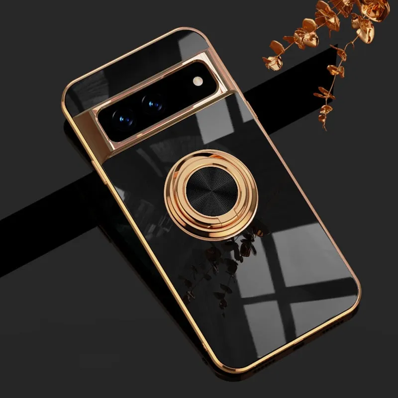 Shockproof Luxury Silicone Plating Case For Google Pixel With Ring Holder