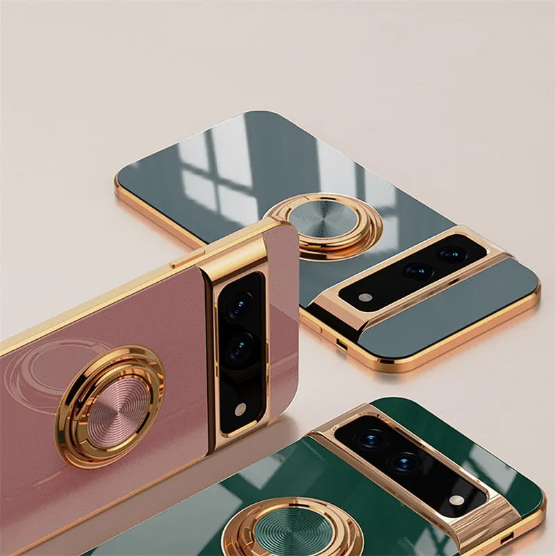 Shockproof Luxury Silicone Plating Case For Google Pixel With Ring Holder