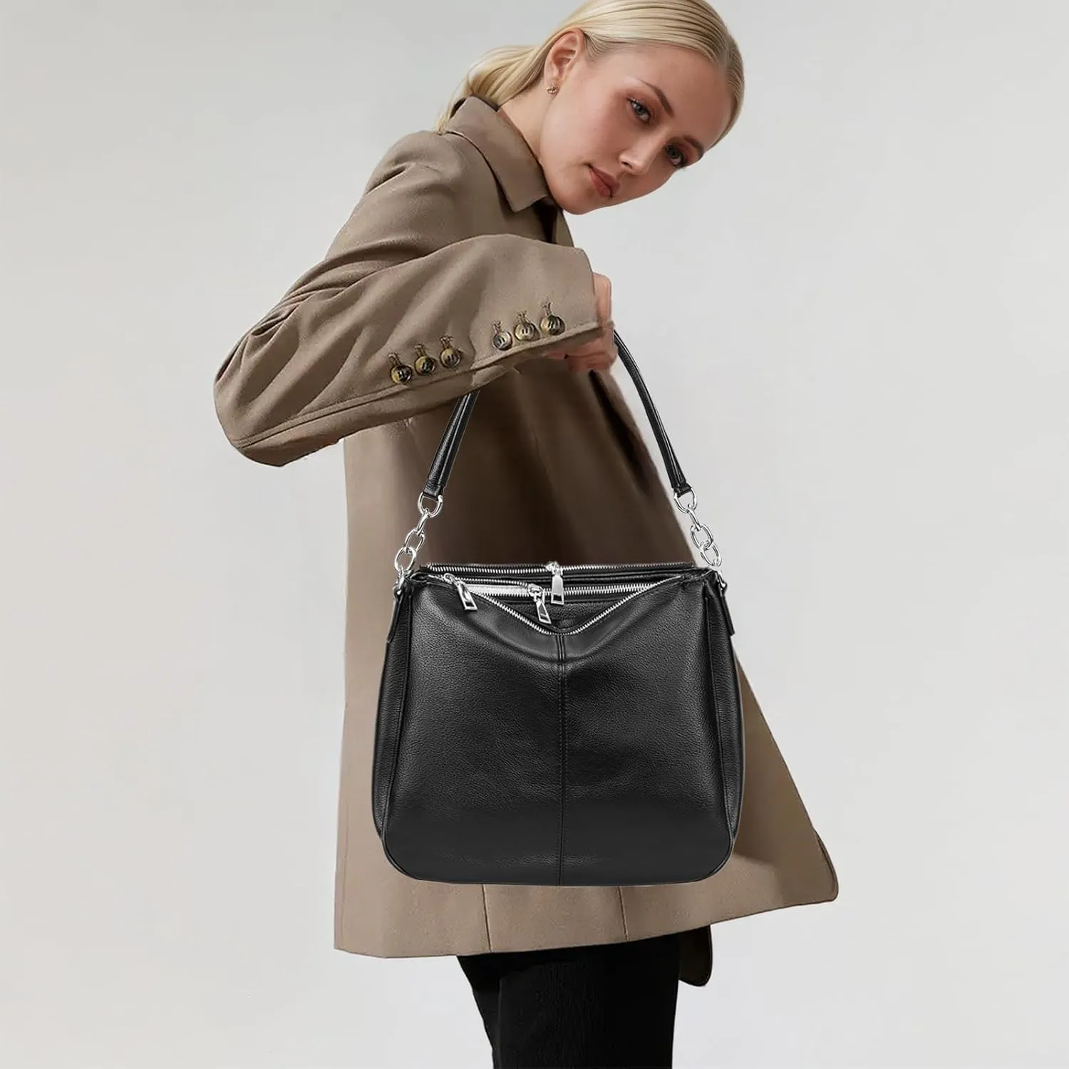 Shoulder Bag for Women, Black Toto Bags with Zipper Closure (#Black)